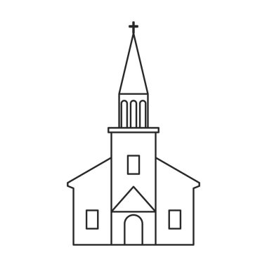 Kilise vektör ana hatları ikonu. Beyaz arka planda vektör illüstrasyon binası. Kilisenin izole edilmiş tasvir ikonu.