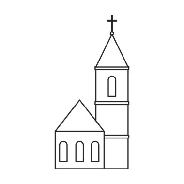 Kilise vektör ana hatları ikonu. Beyaz arka planda vektör illüstrasyon binası. Kilisenin izole edilmiş tasvir ikonu.