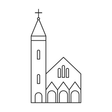 Kilise vektör ana hatları ikonu. Beyaz arka planda vektör illüstrasyon binası. Kilisenin izole edilmiş tasvir ikonu.