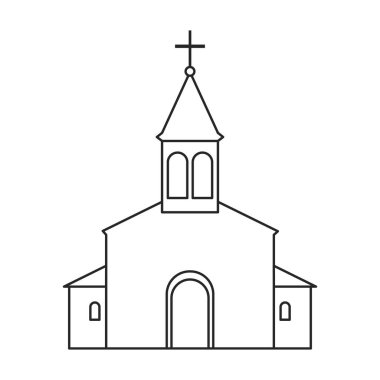Kilise vektör ana hatları ikonu. Beyaz arka planda vektör illüstrasyon binası. Kilisenin izole edilmiş tasvir ikonu.