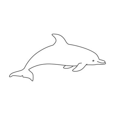 Yunus vektörü ana hatları simgesi. Beyaz arka planda vektör illüstrasyon deniz hayvanı. Ayrı çizilmiş yunus tasviri simgesi.