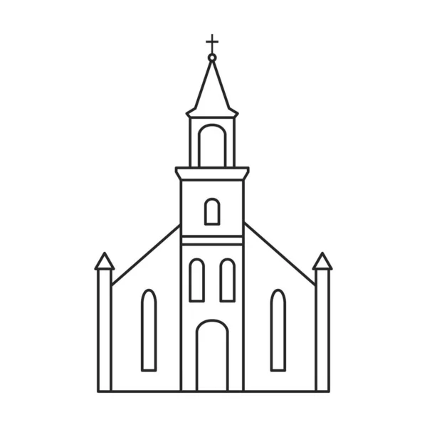 Ikona obrysu vektoru kostela. Vektorová ilustrace budovy na bílém pozadí. Izolovaný obrys ikony kostela. — Stockový vektor