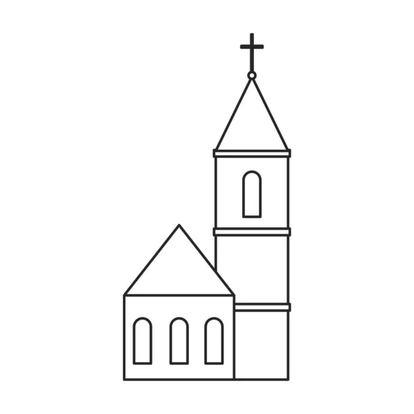 Ikona obrysu vektoru kostela. Vektorová ilustrace budovy na bílém pozadí. Izolovaný obrys ikony kostela. — Stockový vektor