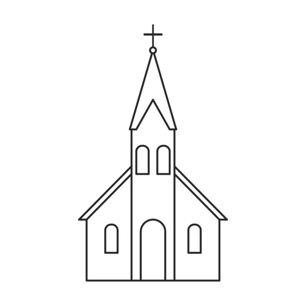 Icono de contorno de vector de iglesia. Construcción de ilustración vectorial sobre fondo blanco. Icono de ilustración de esquema aislado de la iglesia. — Archivo Imágenes Vectoriales