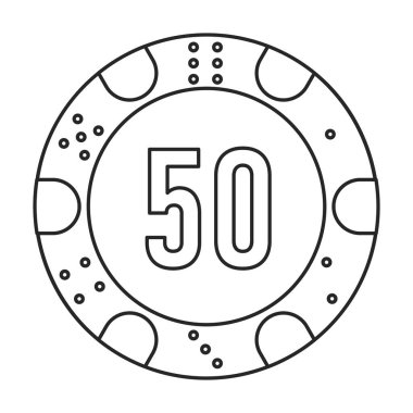 Çip kumarhane vektör ana hatları simgesi. Beyaz arkaplanda vektör illüstrasyon yığını. Çip kumarhanesinin izole edilmiş taslak çizim simgesi.