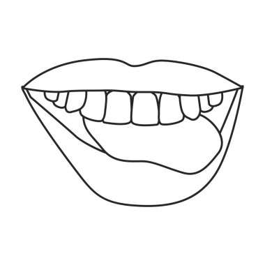 Dişi dudak vektör ana hatları simgesi. Beyaz arka planda vektör illüstrasyon ağzı. Kadın dudağının izole edilmiş taslak çizim simgesi .
