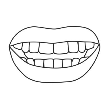 Dişi dudak vektör ana hatları simgesi. Beyaz arka planda vektör illüstrasyon ağzı. Kadın dudağının izole edilmiş taslak çizim simgesi .