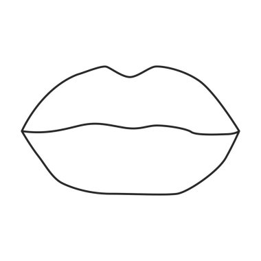 Dişi dudak vektör ana hatları simgesi. Beyaz arka planda vektör illüstrasyon ağzı. Kadın dudağının izole edilmiş taslak çizim simgesi .