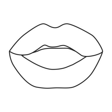 Dişi dudak vektör ana hatları simgesi. Beyaz arka planda vektör illüstrasyon ağzı. Kadın dudağının izole edilmiş taslak çizim simgesi .