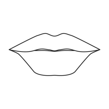 Dişi dudak vektör ana hatları simgesi. Beyaz arka planda vektör illüstrasyon ağzı. Kadın dudağının izole edilmiş taslak çizim simgesi .