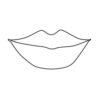 Dişi dudak vektör ana hatları simgesi. Beyaz arka planda vektör illüstrasyon ağzı. Kadın dudağının izole edilmiş taslak çizim simgesi .