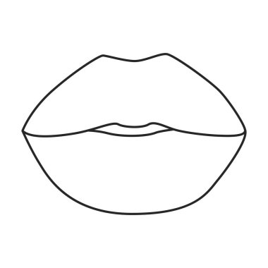 Dişi dudak vektör ana hatları simgesi. Beyaz arka planda vektör illüstrasyon ağzı. Kadın dudağının izole edilmiş taslak çizim simgesi .