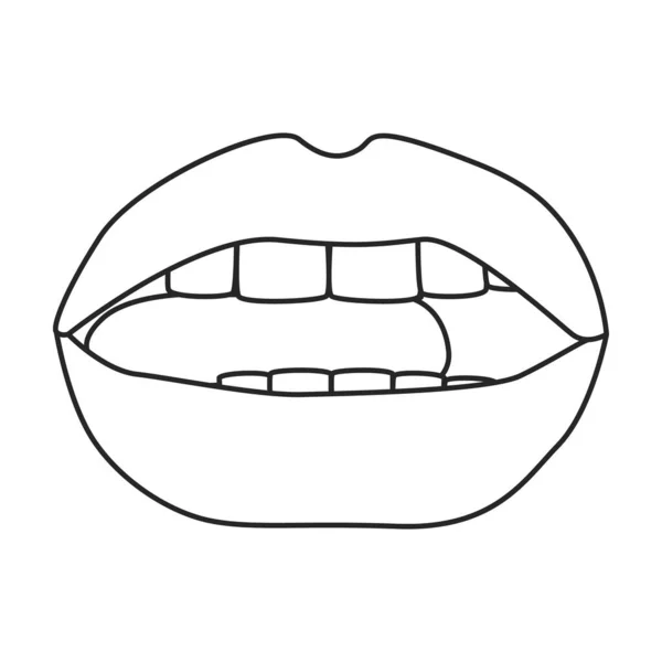 女性の唇ベクトルアウトラインアイコン。白い背景にベクトルイラストの口。女性の唇の隔離されたアウトラインイラストアイコン . — ストックベクタ