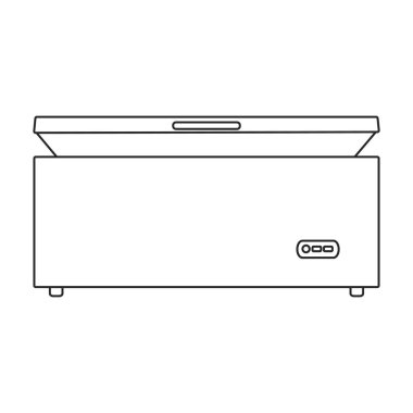 Dondurucu vektör ana hatları simgesi. Beyaz arka planda vektör illüstrasyon buzdolabı. Dondurucunun izole edilmiş taslak resimleme simgesi.