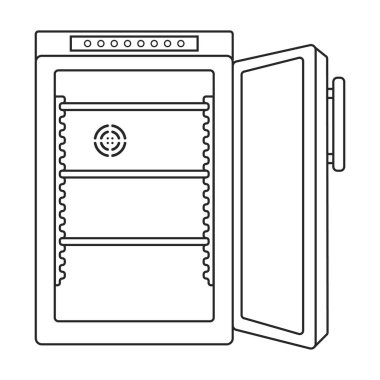 Dondurucu vektör ana hatları simgesi. Beyaz arka planda vektör illüstrasyon buzdolabı. Dondurucunun izole edilmiş taslak resimleme simgesi.