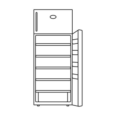 Dondurucu vektör ana hatları simgesi. Beyaz arka planda vektör illüstrasyon buzdolabı. Dondurucunun izole edilmiş taslak resimleme simgesi.