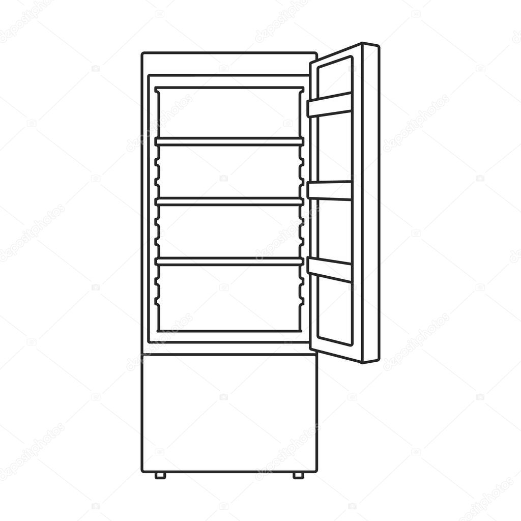 Freezer vector outline icon. Vector illustration refrigerator fridge on white background. Isolated outline illustration logo of freezer.