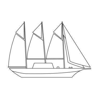 Yat yelkeni vektör ana hatları simgesi. Beyaz arka planda vektör illüstrasyon yelkenlisi. Yat yelkeninin izole edilmiş tasviri simgesi .