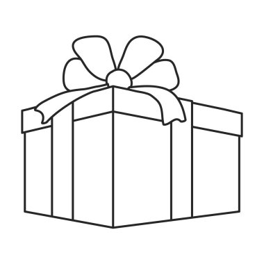 Giftbox vektör ana hatları simgesi. Beyaz arka planda vektör illüstrasyon kutusu hediyesi. Hediye kutusunun izole edilmiş taslak resimleme simgesi.