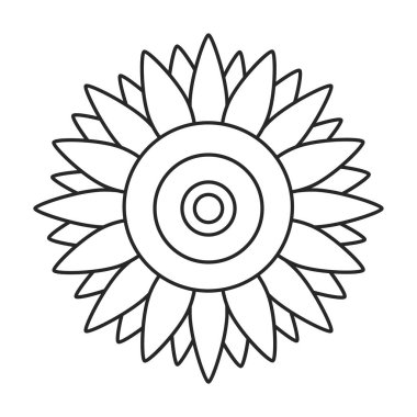 Ayçiçeği vektör ana hatları simgesi. Beyaz arkaplanda vektör illüstrasyon san çiçeği. Ayçiçeğinin izole edilmiş tasviri simgesi.