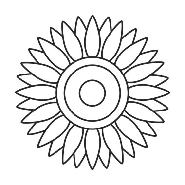 Ayçiçeği vektör ana hatları simgesi. Beyaz arkaplanda vektör illüstrasyon san çiçeği. Ayçiçeğinin izole edilmiş tasviri simgesi.