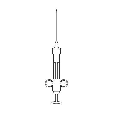 Şırınga vektör taslağı simgesi. Beyaz arka planda vektör illüstrasyon iğnesi. Şırınganın izole edilmiş taslak resimleme simgesi.
