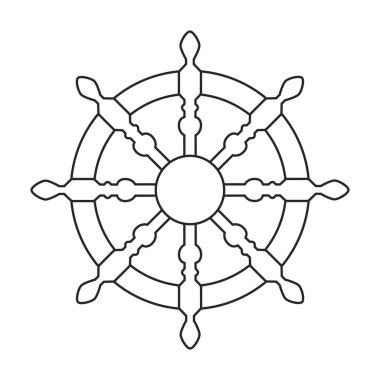 Geminin tekerlek vektör ana hatları simgesi. Beyaz arka planda vektör illüstrasyon dümeni. Gemi tekerleğinin izole edilmiş taslak çizim simgesi .