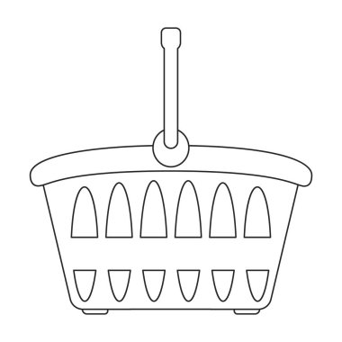 Tramvay sepeti vektör ana hatları simgesi. Beyaz arka planda vektör illüstrasyon süpermarket arabası. Tramvay sepetinin izole edilmiş taslak çizim simgesi .