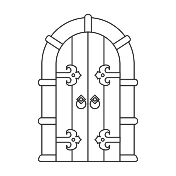 Ícone de contorno vetorial medieval de porta. Vetor ilustração portas castelo sobre fundo branco. Ícone de ilustração de contorno isolado de porta medieval . — Vetor de Stock