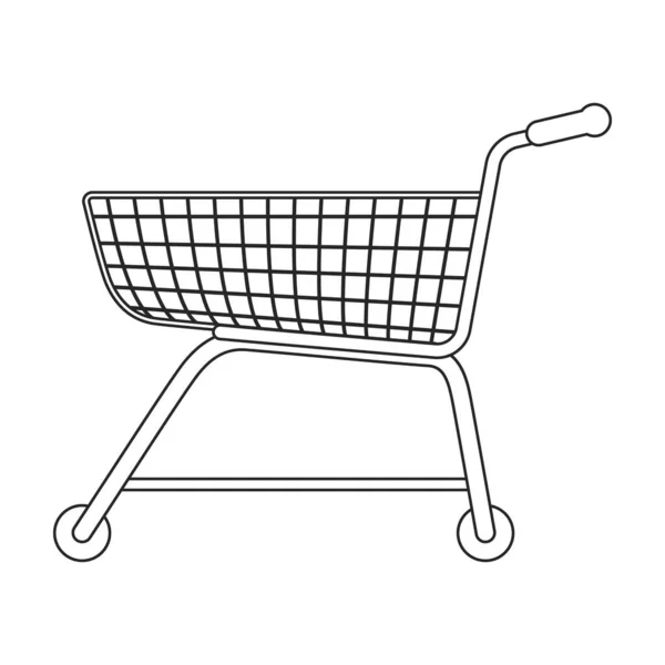 Trolley篮子矢量轮廓图标。白色背景的向量说明超级市场购物车。推车篮的孤立轮廓图解图标 . — 图库矢量图片