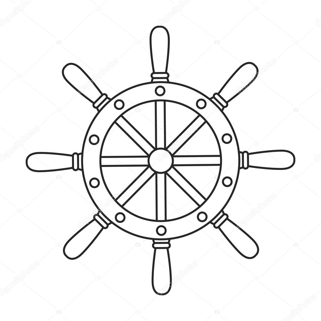 Ship wheel vector outline icon. Vector illustration helm on white background. Isolated outline illustration icon of ship wheel .