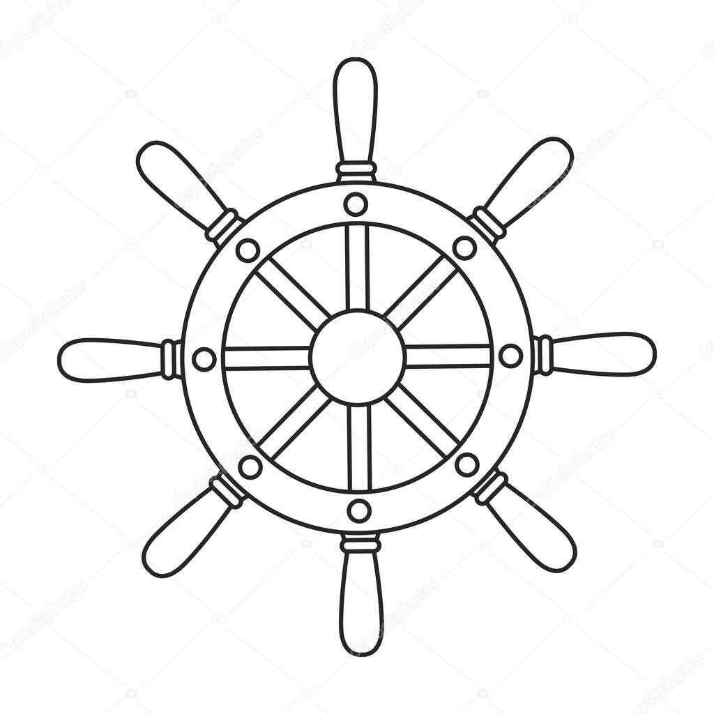 Ship wheel vector outline icon. Vector illustration helm on white background. Isolated outline illustration icon of ship wheel .