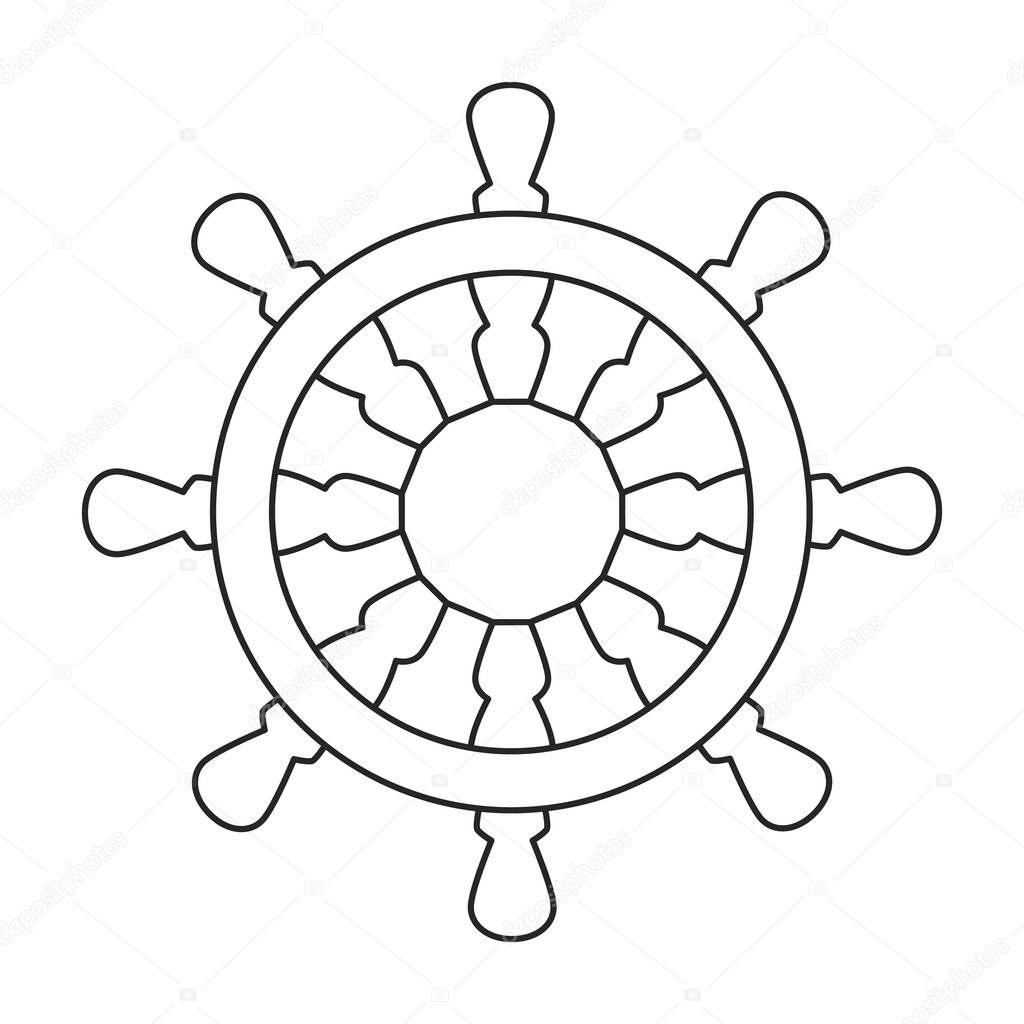 Ship wheel vector outline icon. Vector illustration helm on white background. Isolated outline illustration icon of ship wheel .