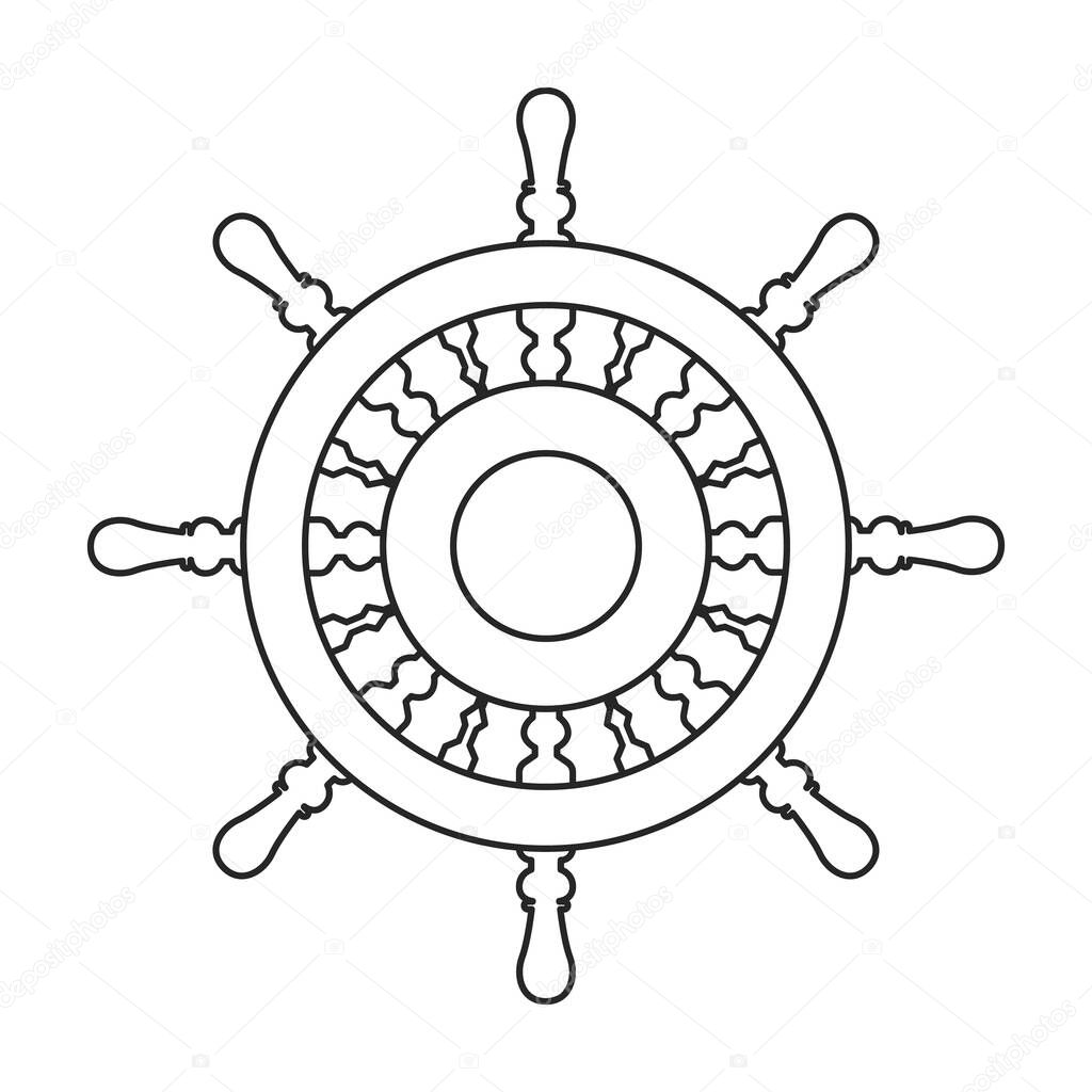 Ship wheel vector outline icon. Vector illustration helm on white background. Isolated outline illustration icon of ship wheel .
