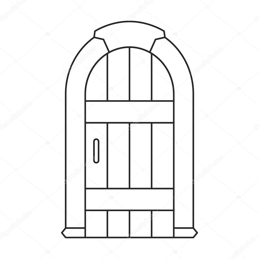 Door medieval vector outline icon. Vector illustration doors castle on white background. Isolated outline illustration logo of door medieval .