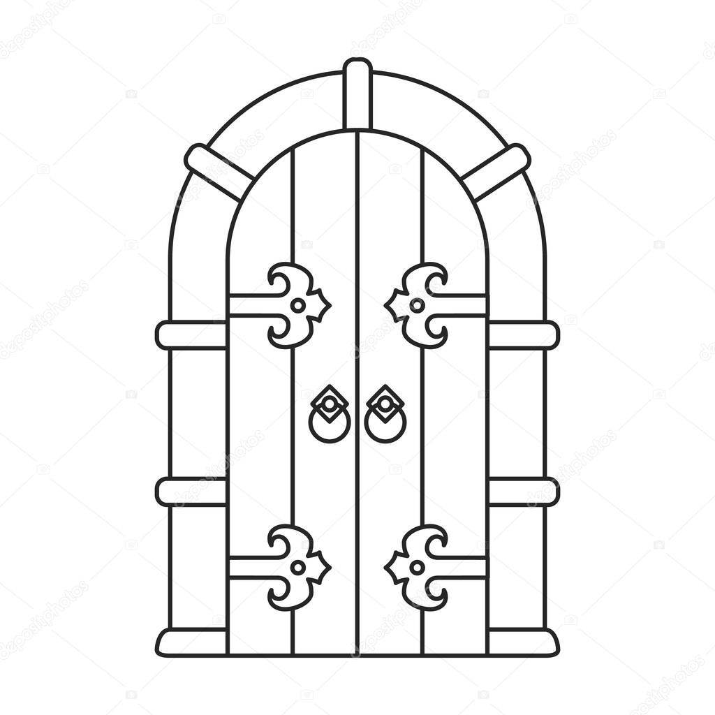 Door medieval vector outline icon. Vector illustration doors castle on white background. Isolated outline illustration logo of door medieval .