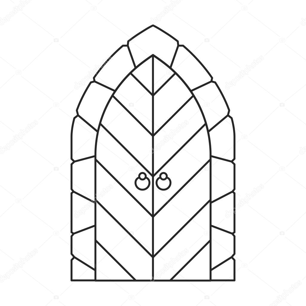 Door medieval vector outline icon. Vector illustration doors castle on white background. Isolated outline illustration logo of door medieval .