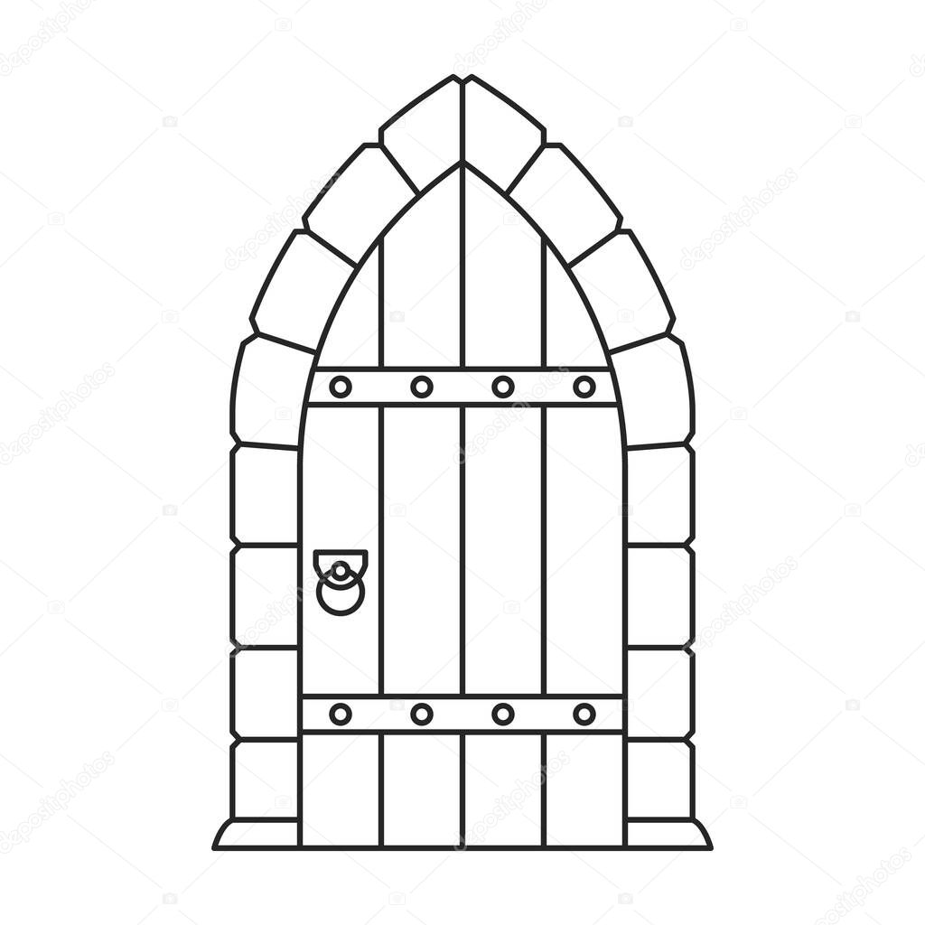 Door medieval vector outline icon. Vector illustration doors castle on white background. Isolated outline illustration logo of door medieval .