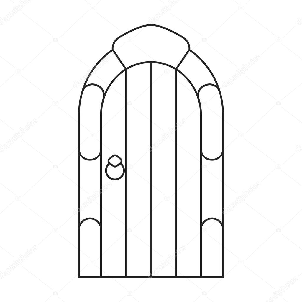 Door medieval vector outline icon. Vector illustration doors castle on white background. Isolated outline illustration logo of door medieval .