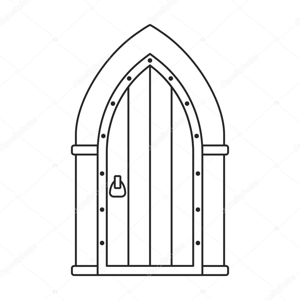 Door medieval vector outline icon. Vector illustration doors castle on white background. Isolated outline illustration logo of door medieval .