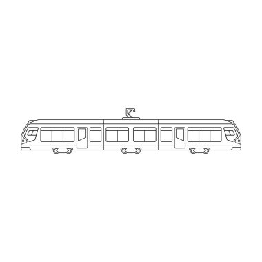 Tram vektör ana hatları simgesi. Beyaz arkaplanda vektör illüstrasyon treni. Tramvayın izole edilmiş taslak çizim simgesi .