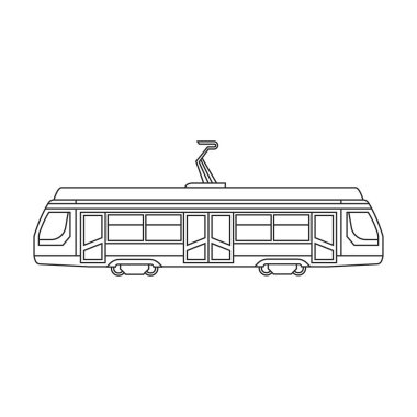 Tram vektör ana hatları simgesi. Beyaz arkaplanda vektör illüstrasyon treni. Tramvayın izole edilmiş taslak çizim simgesi .