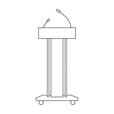 Mahkeme vektör ana hatları simgesi. Beyaz arka planda vektör illüstrasyon podyumu. Mahkemenin izole edilmiş tasvir simgesi.