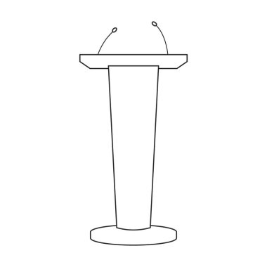 Mahkeme vektör ana hatları simgesi. Beyaz arka planda vektör illüstrasyon podyumu. Mahkemenin izole edilmiş tasvir simgesi.