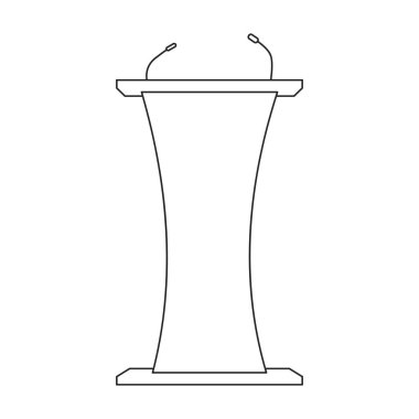 Mahkeme vektör ana hatları simgesi. Beyaz arka planda vektör illüstrasyon podyumu. Mahkemenin izole edilmiş tasvir simgesi.