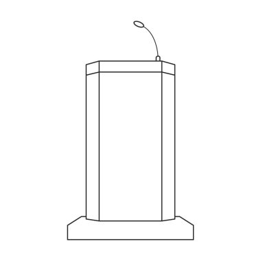 Mahkeme vektör ana hatları simgesi. Beyaz arka planda vektör illüstrasyon podyumu. Mahkemenin izole edilmiş tasvir simgesi.