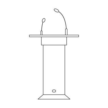 Mahkeme vektör ana hatları simgesi. Beyaz arka planda vektör illüstrasyon podyumu. Mahkemenin izole edilmiş tasvir simgesi.