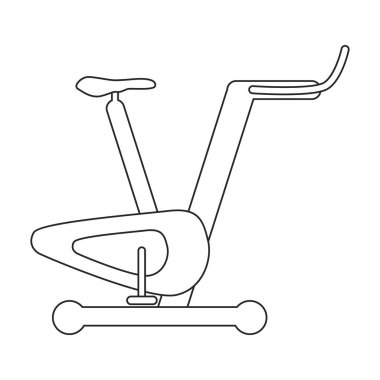Bisiklet egzersizi vektör ana hatları simgesi. Beyaz arka planda vektör illüstrasyon velosimulatörü. Fitness bisikletinin izole edilmiş taslak çizim çizimi simgesi.