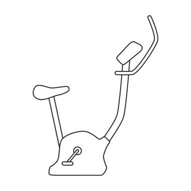 Bisiklet egzersizi vektör ana hatları simgesi. Beyaz arka planda vektör illüstrasyon velosimulatörü. Fitness bisikletinin izole edilmiş taslak çizim çizimi simgesi.