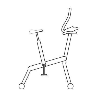 Bisiklet egzersizi vektör ana hatları simgesi. Beyaz arka planda vektör illüstrasyon velosimulatörü. Fitness bisikletinin izole edilmiş taslak çizim çizimi simgesi.